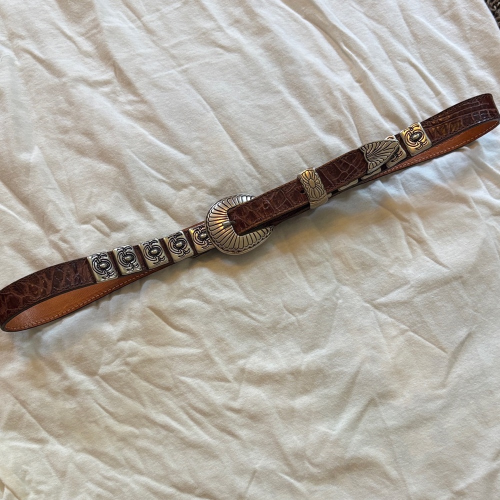 Brown Leather Belt with Silver Embellishments